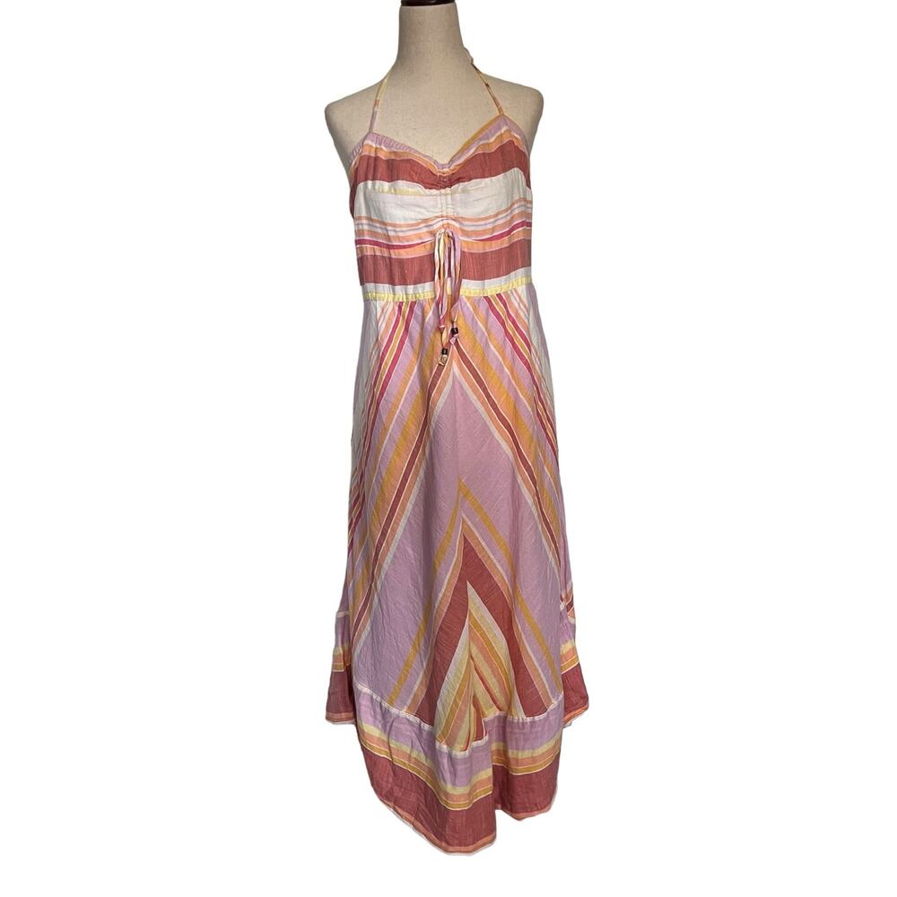 BY ANTHROPOLOGIE Striped Midi Sundress Sz 12 Pastel Soft Girl Hanky Hem Tie